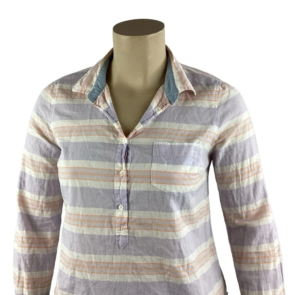 J.Crew Popover Top Size 12 Purple Stripe Cotton